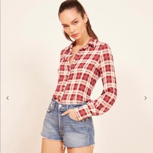 Reformation Long Sleeve Plaid Melany Top